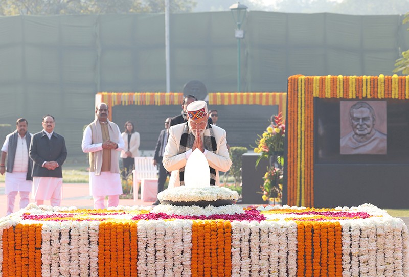 In Images: PM Modi pays heartfelt tribute to Atal Bihari Vajpayee on 101st birth anniversary at Rajghat