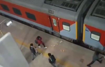 Angry passengers throw stones at Maha Kumbh-bound train after finding doors were locked, video goes viral