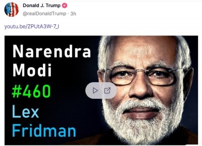 Donald Trump shares link to Modi's interview with podcaster Fridman on Truth Social