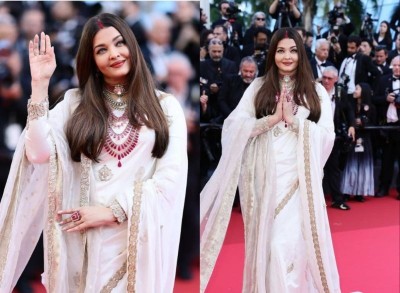 Cannes veteran Aishwarya Rai Bachchan stuns in white saree, flaunts sindoor at the red carpet