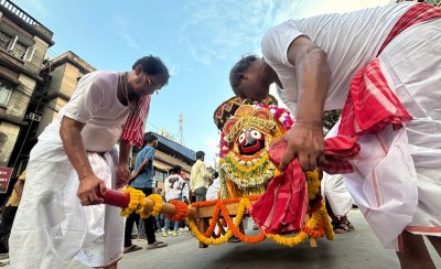 In Images: Devotees perform in north Kolkata as they proceed to fetch holy water for Jagannath Snan Yatra