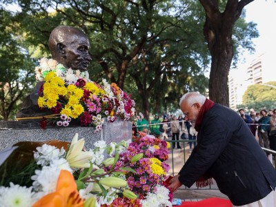 In Images: PM Modi pays homage to statues of Mahatma Gandhi and Rabindranath Tagore in Buenos Aires