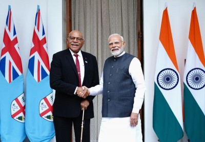 Fijian PM Sitiveni Ligamamada Rabuka meets Indian PM Narendra Modi for delegation-level talk