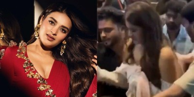 Security scare for Nidhhi Agerwal as fans swarm actress at The Raja Saab event in Hyderabad