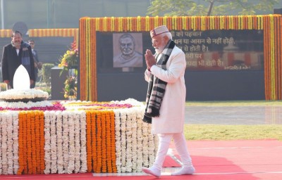 In Images: PM Modi pays heartfelt tribute to Atal Bihari Vajpayee on 101st birth anniversary at Rajghat