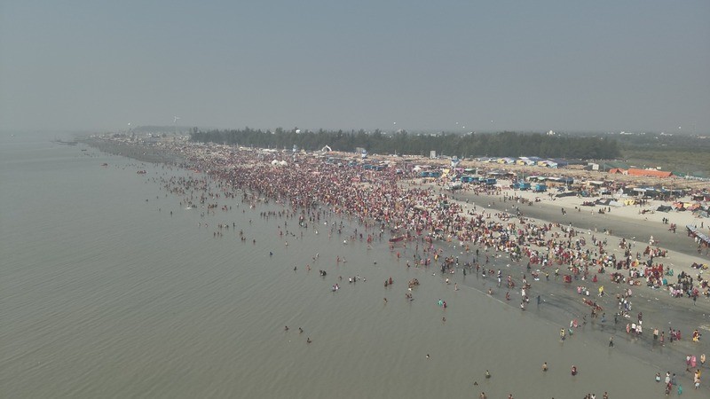 Aerial views show thousands taking holy dip at Gangasagar on Makar Sankranti