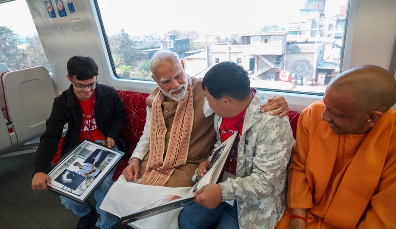 In Images: PM Modi interacts with commuters on new Meerut metro route