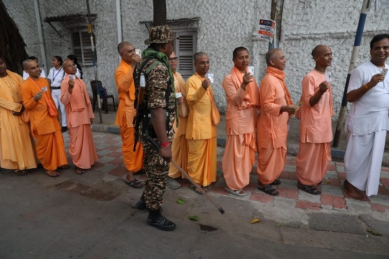 In Images: Hindu monks queue up to vote in Kolkata’s high-stakes final phase