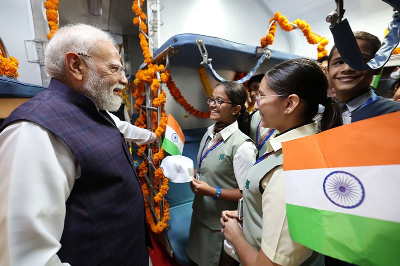 In Images: PM Modi interacts with passengers and children at Jalandhar Cantt Station in Punjab