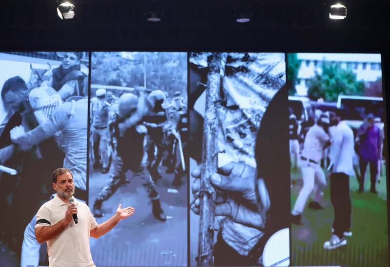 In Images: Rahul Gandhi addresses press after detention over PM House protest