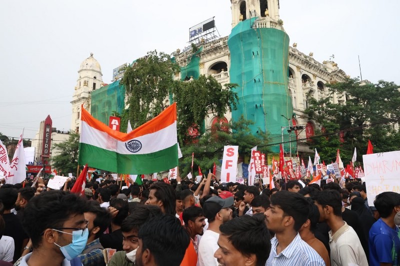 In Images: CJP, SFI supporters rally in Kolkata, demand Pradhan's resignation