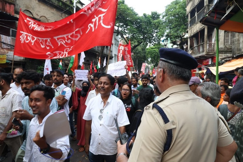 In Images: CJP, SFI supporters rally in Kolkata, demand Pradhan's resignation