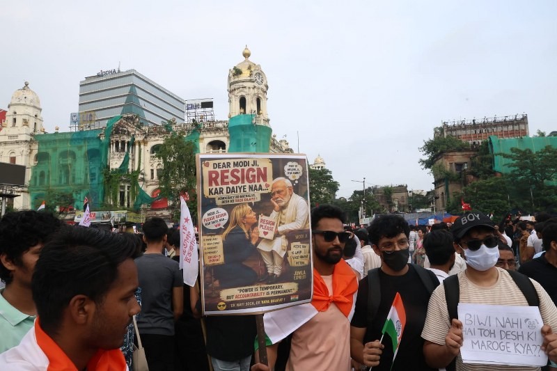 In Images: CJP, SFI supporters rally in Kolkata, demand Pradhan's resignation