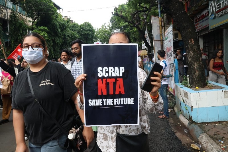 In Images: CJP, SFI supporters rally in Kolkata, demand Pradhan's resignation