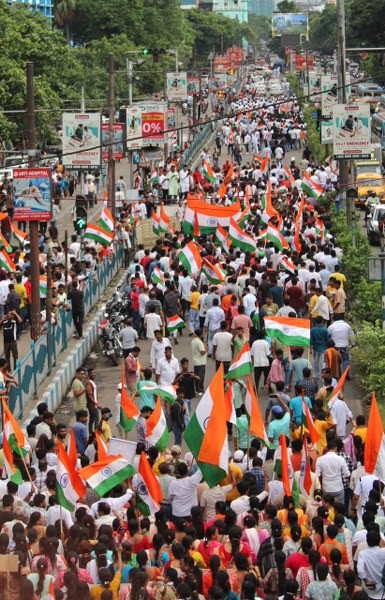 In Images: BJP holds Tiranga Yatra in Kolkata amid tensions after NEET protest violence