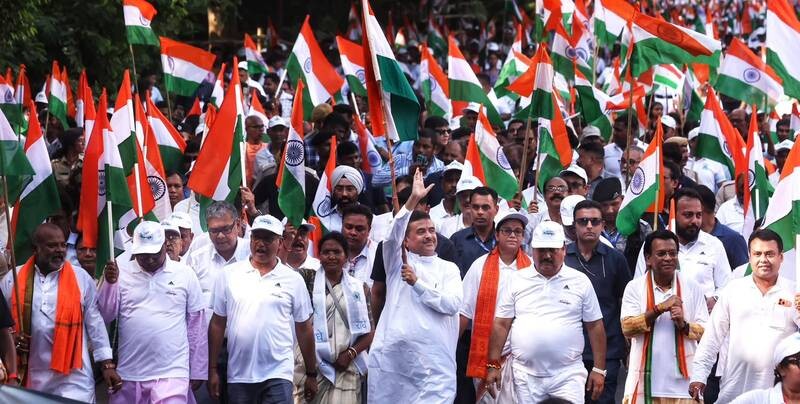 In Images: CM Suvendu Adhikari leads Tiranga Yatra in Kolkata