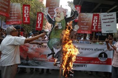 In Images: Leftist SUCI protests in Kolkata against US-Israel led strikes that killed Iran’s Supreme Leader Khamenei