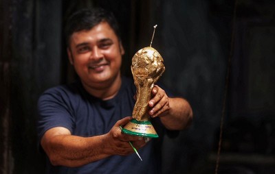 In Images: Kolkata's wax wizard brings FIFA World Cup trophy to life
