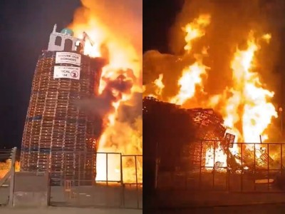 Centuries-old bonfire tradition sparks outrage after replica mosque set ablaze in Northern Ireland