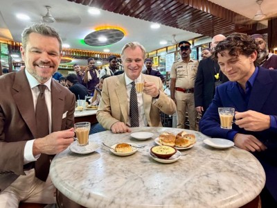 Christopher Nolan, Matt Damon, Tom Holland sip chai ahead of 'The Odyssey' Mumbai premiere