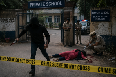 Faridabad teacher stabbed 34 times in 30 seconds at school gate; shocking CCTV details emerge