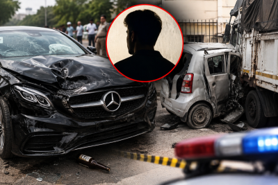 Delhi Mercedes crash kills 70-year-old woman: Cop’s son behind wheel, beer bottle found
